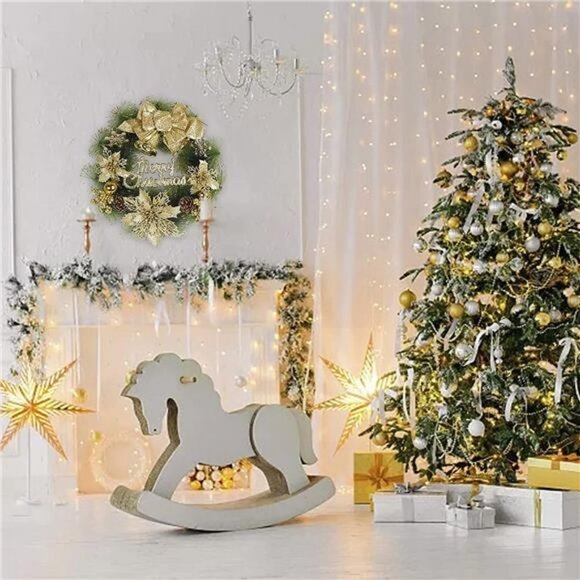 4 Styles Christmas Pine Wreaths Spruce Wreath with Mixed Decorations, 12" (Gold) - Picture 4 of 6